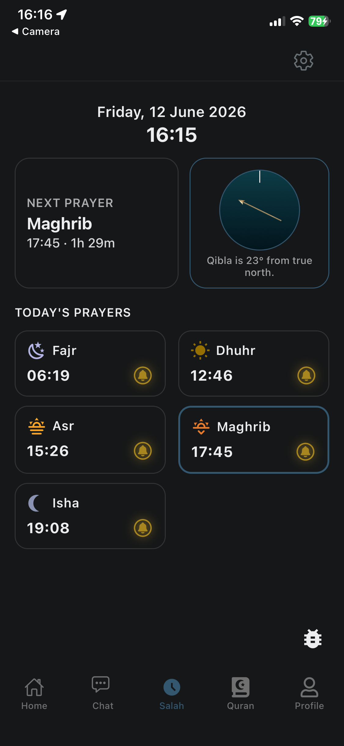 Ilm prayer times screen